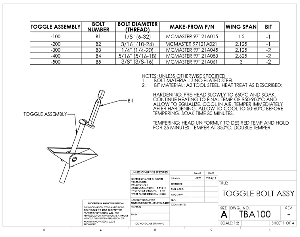 Toggle bolt drawing